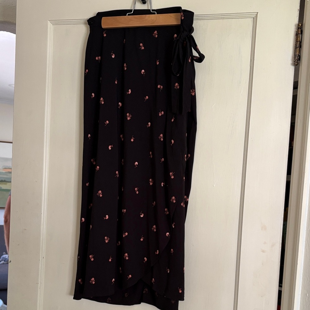 Madewell Black Floral Wrap Skirt